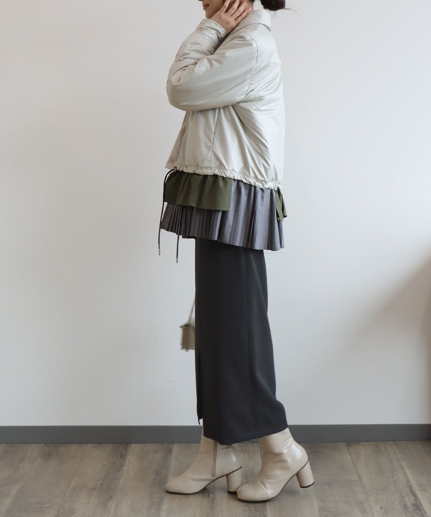 【MARECHAL TERRE/マルシャルテル】プリーツヘム中綿シャツブルゾン