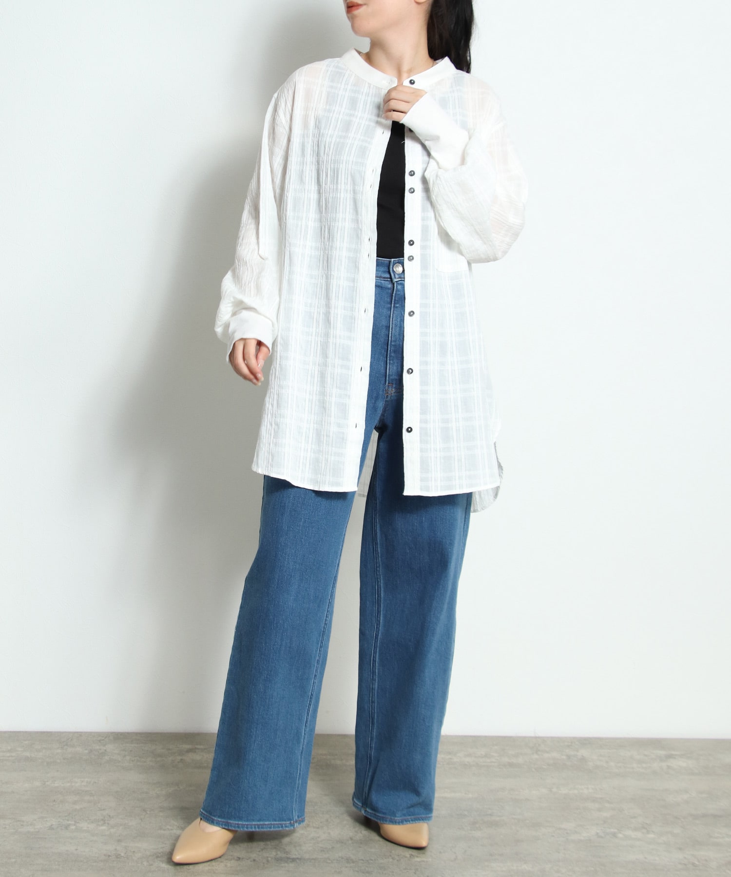 シアーチェック柄シャツブラウス