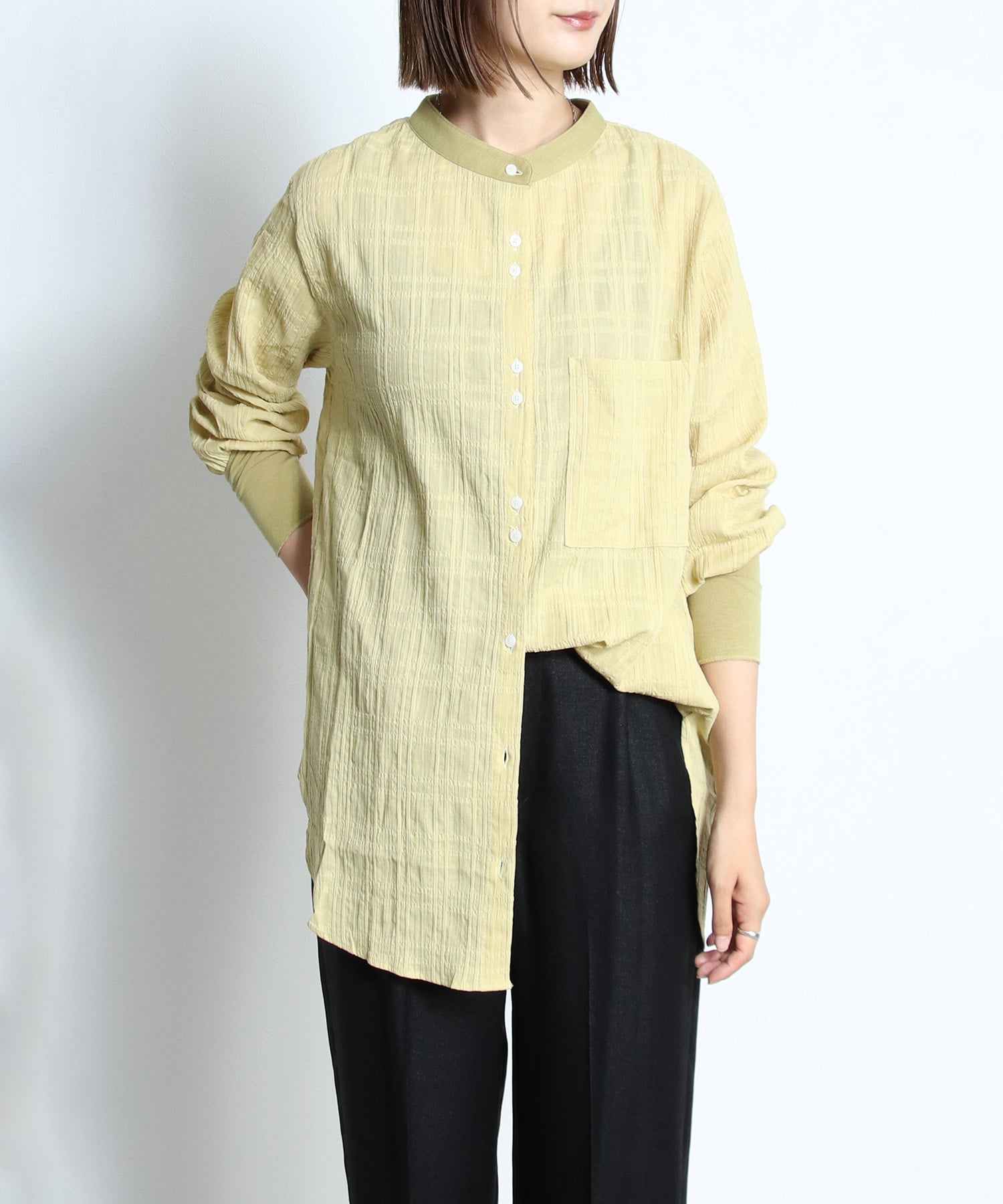 シアーチェック柄シャツブラウス