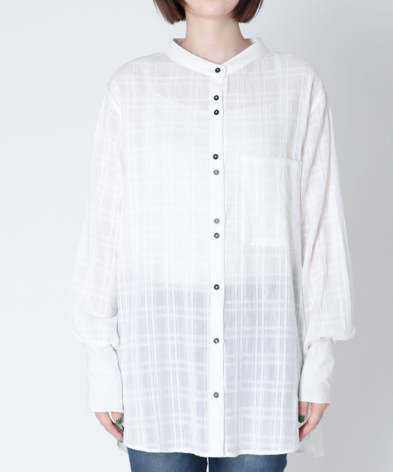 シアーチェック柄シャツブラウス