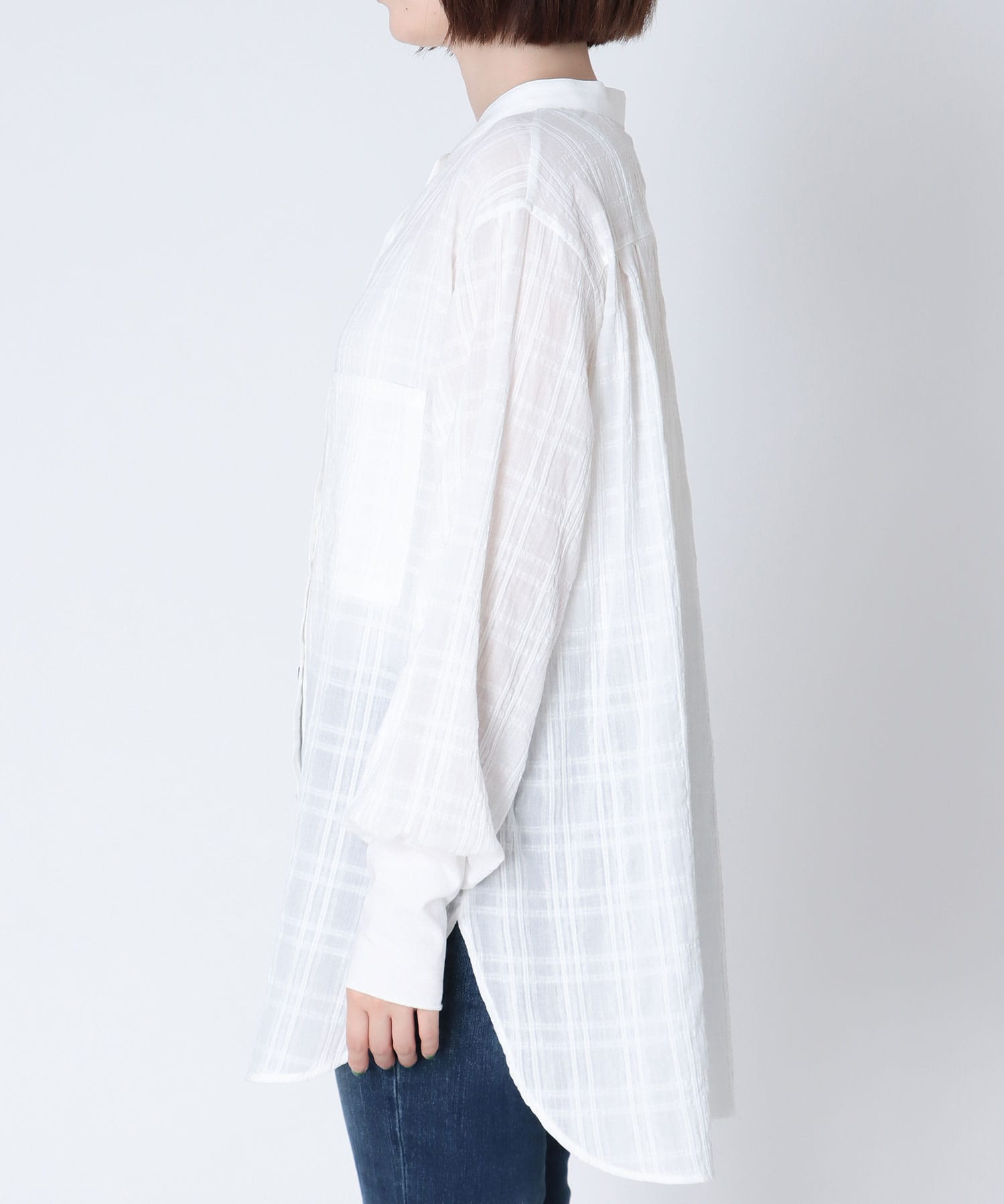 シアーチェック柄シャツブラウス