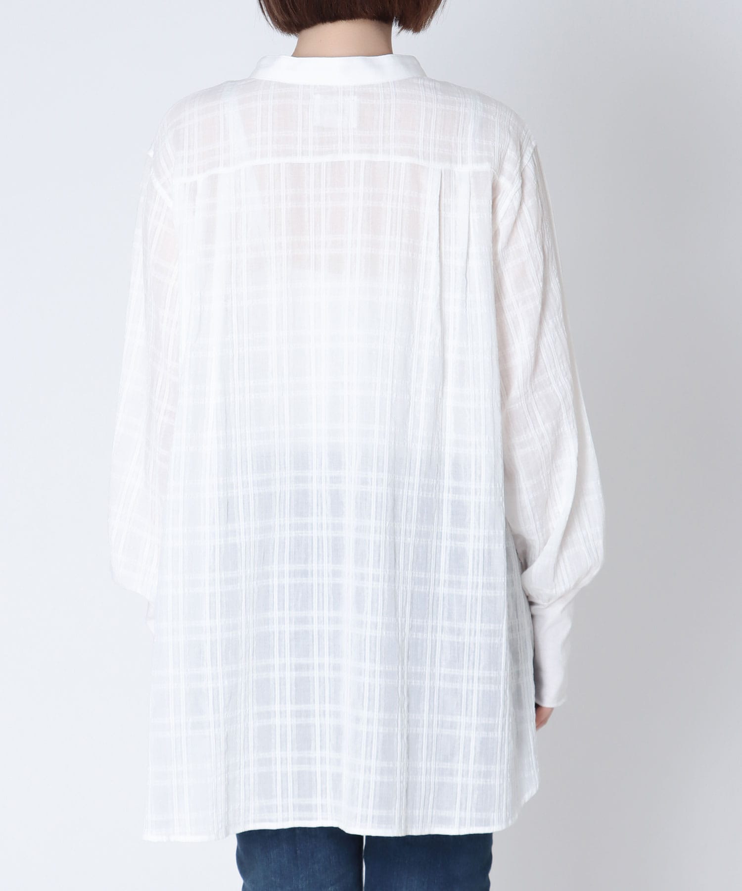 シアーチェック柄シャツブラウス