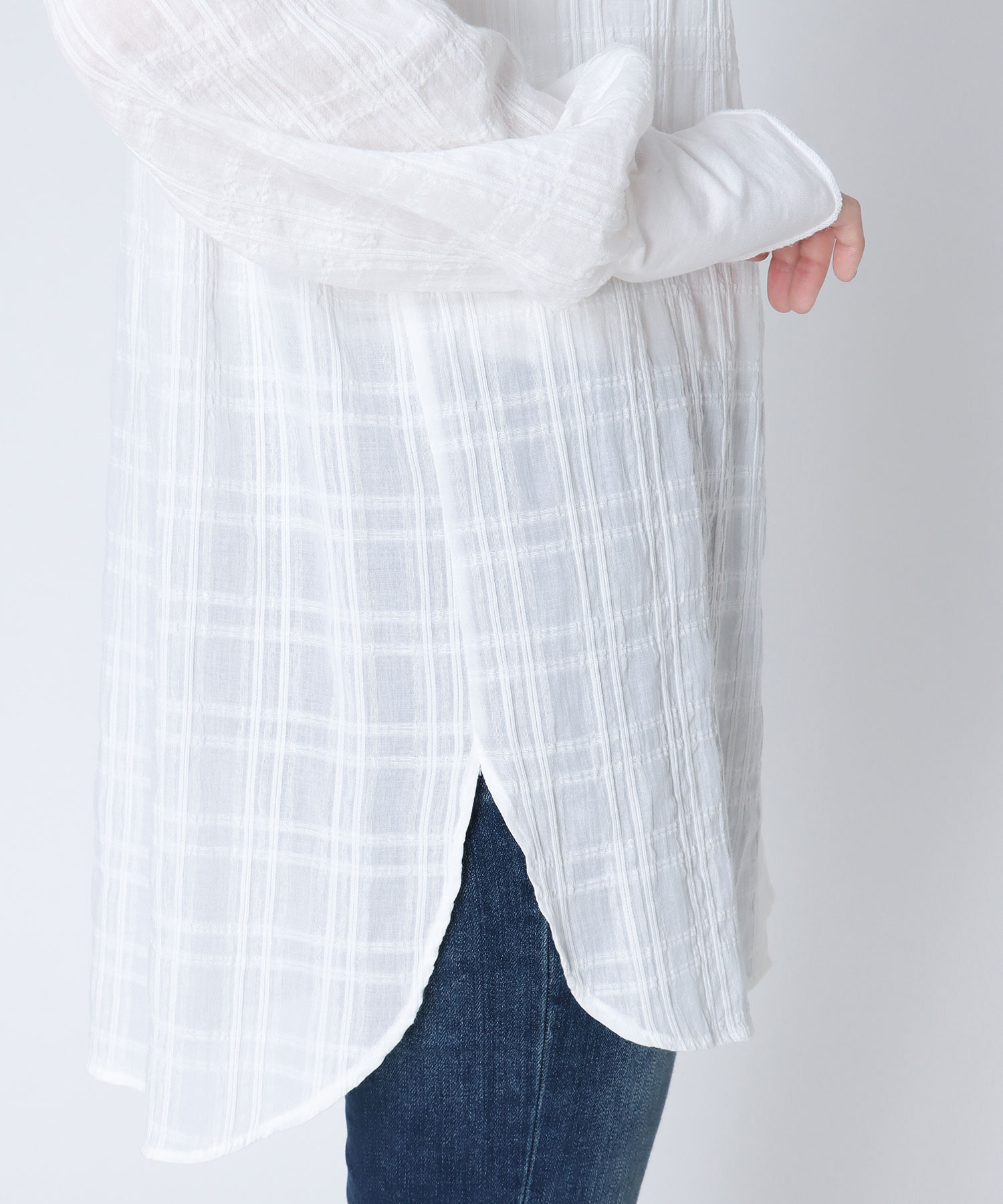 シアーチェック柄シャツブラウス