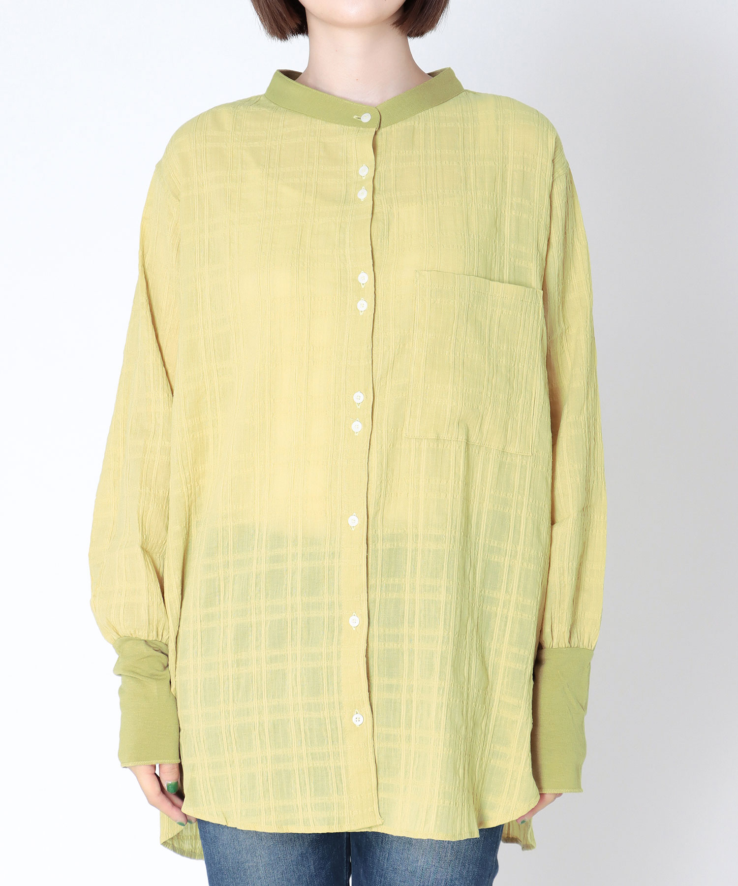 シアーチェック柄シャツブラウス