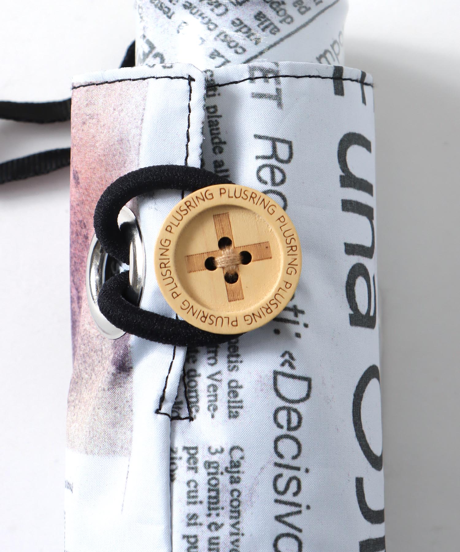 【+RING/プラスリング】ニュースペーパー柄 1級遮光折畳傘