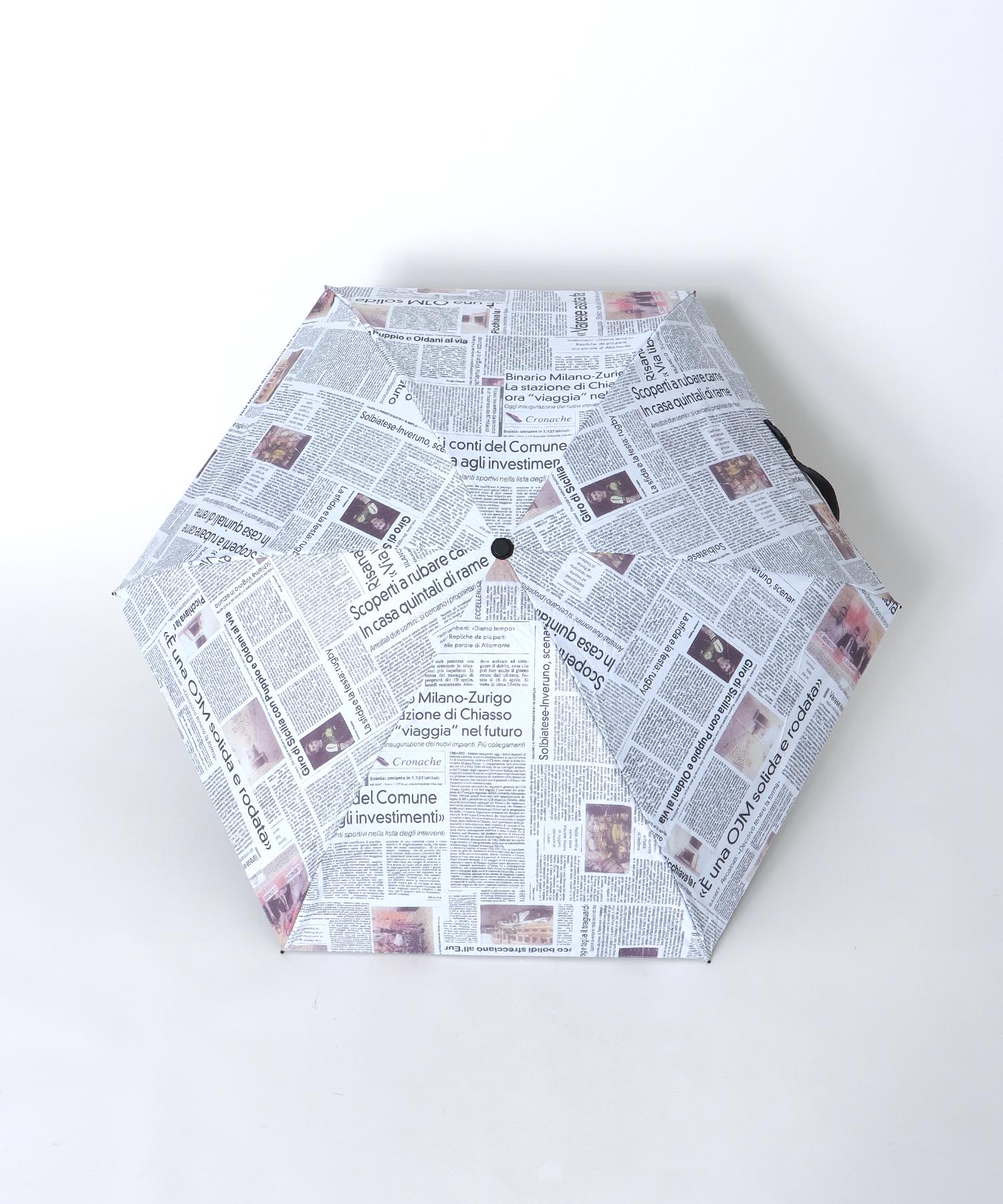 【+RING/プラスリング】ニュースペーパー柄 1級遮光折畳傘