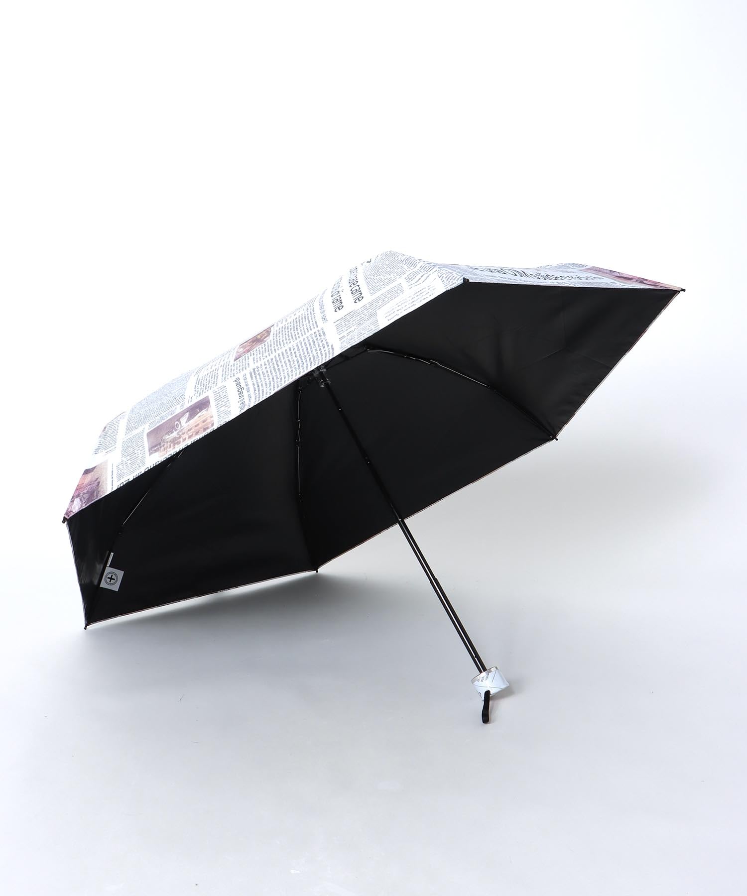 【+RING/プラスリング】ニュースペーパー柄 1級遮光折畳傘