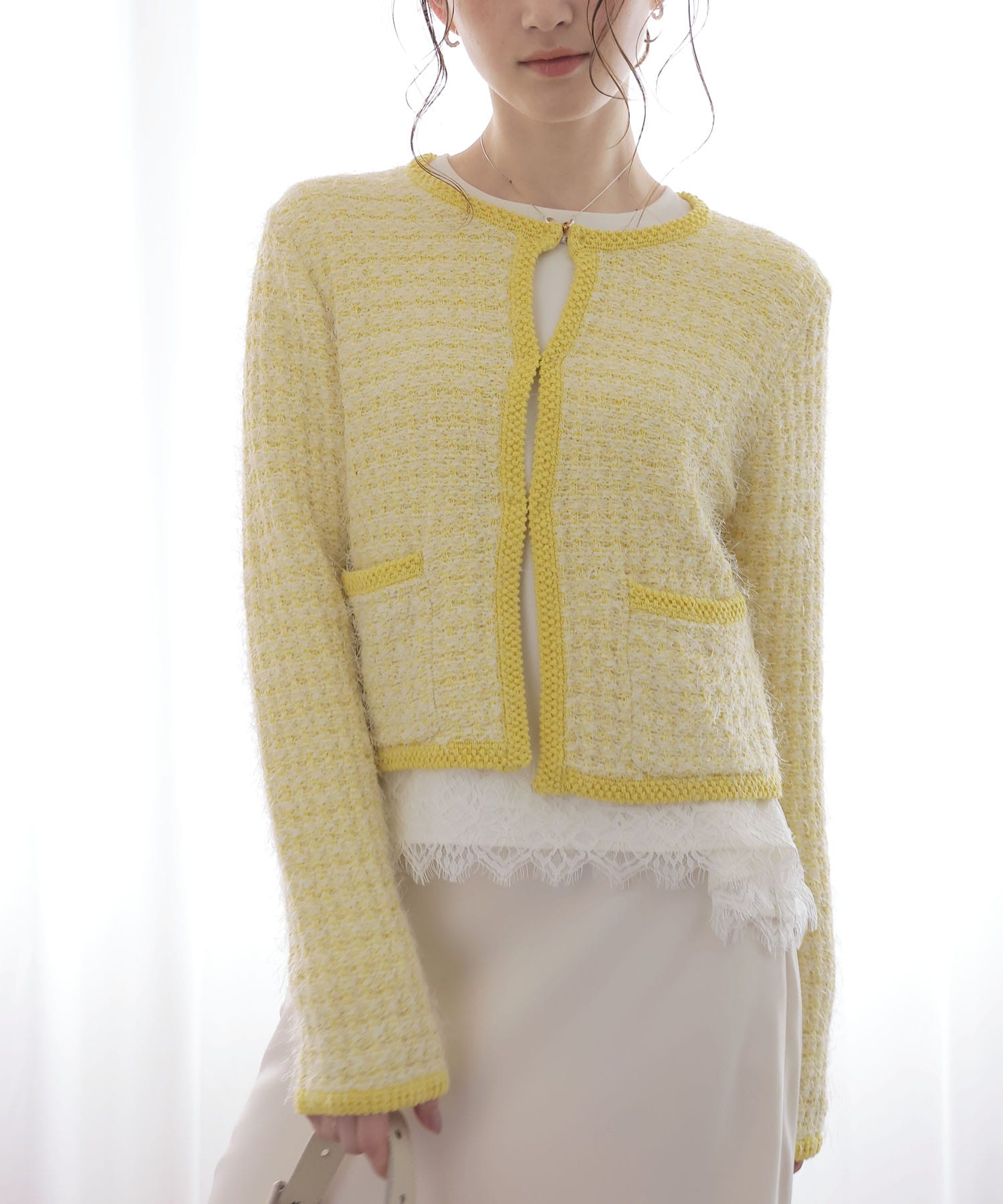 ファンシーMIXノーカラーカーディガン